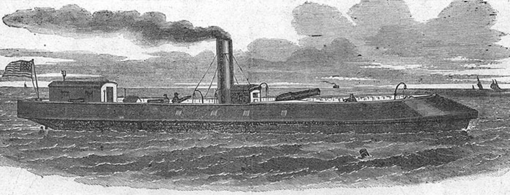 “The Stevens Iron Steam Gun-Boat Naugatuck, now at Fortress Monroe.” Illustration from Harper’s Weekly, 1862. (Naval History & Heritage Command) “The Stevens Iron Steam Gun-Boat Naugatuck, now at Fortress Monroe.” Illustration from Harper’s Weekly, 1862. (Naval History & Heritage Command)
